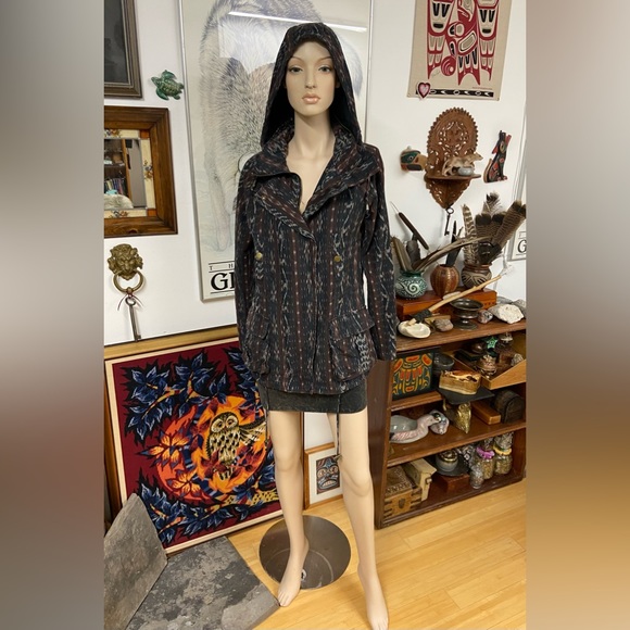 Hooded Cotton Canvas Jacket with Tribal Weave Printed Pattern - Picture 8 of 15